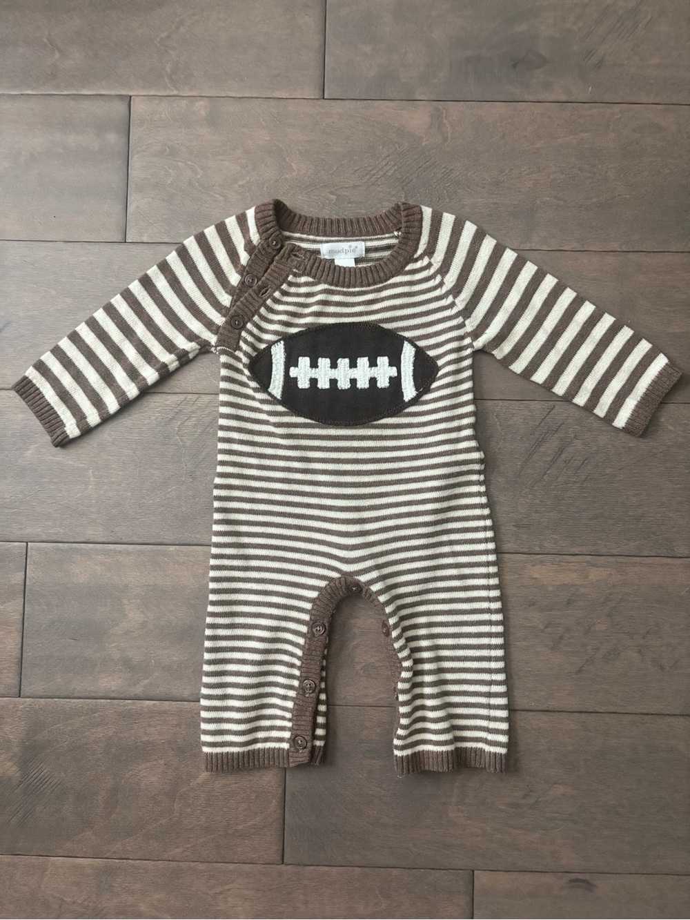 Mud Pie Brown & Cream Striped Football Knit One-Piece